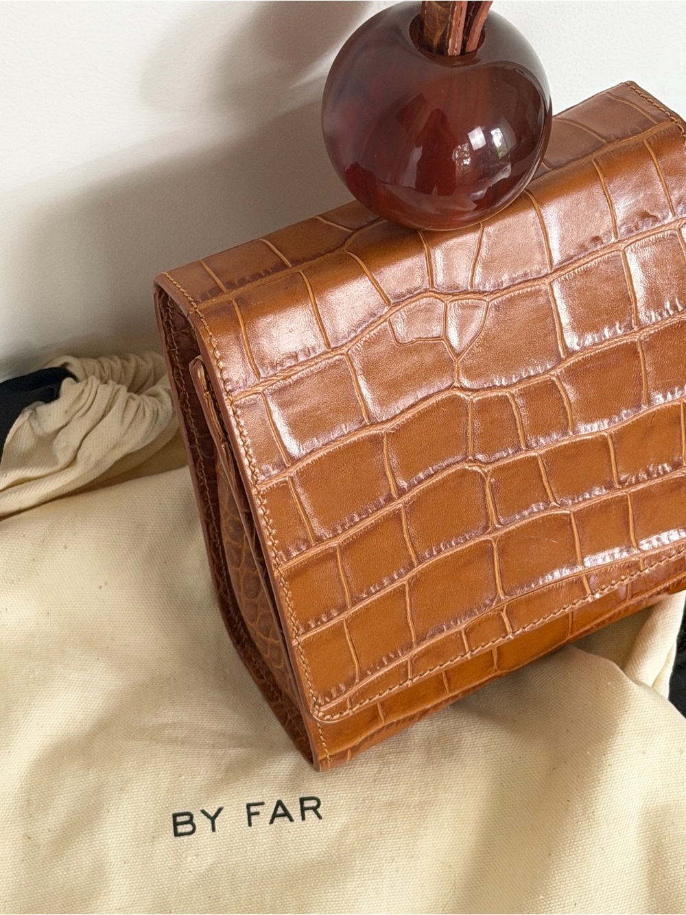 BY FAR Tan Croc-Embossed Wristlet with Deep Cherry Accent - Picture 3 of 10